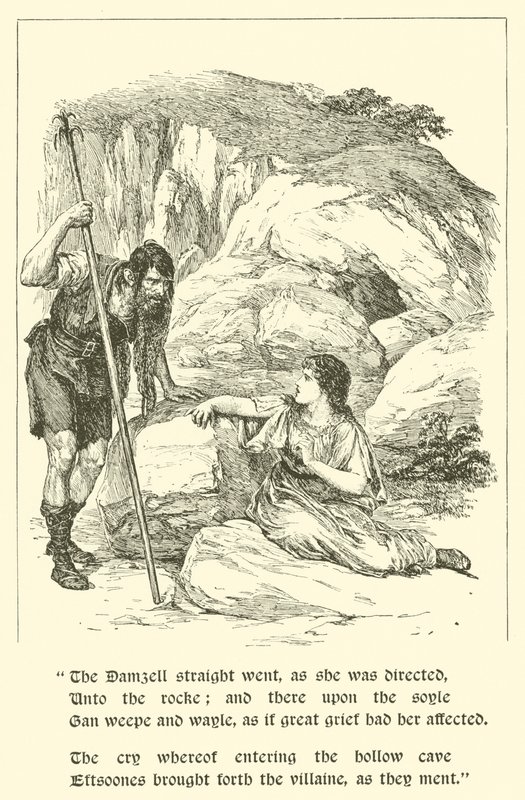 Sir Artegall kalandjai, A csalás barlangjában (metszet) alkotó: Arthur George Walker