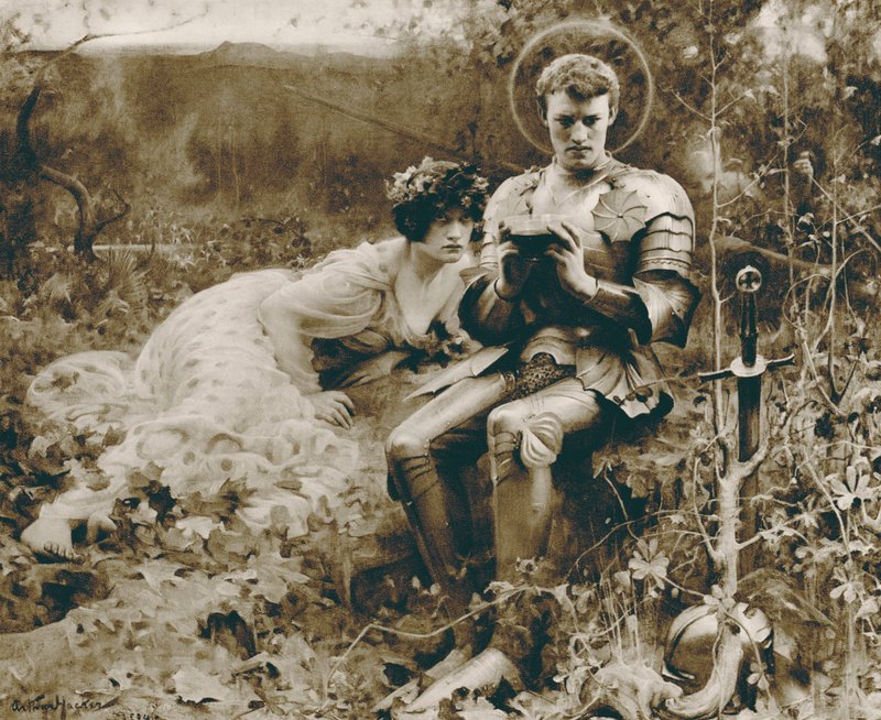 Sir Percival megkísértése (fotogravír) alkotó: Arthur Hacker