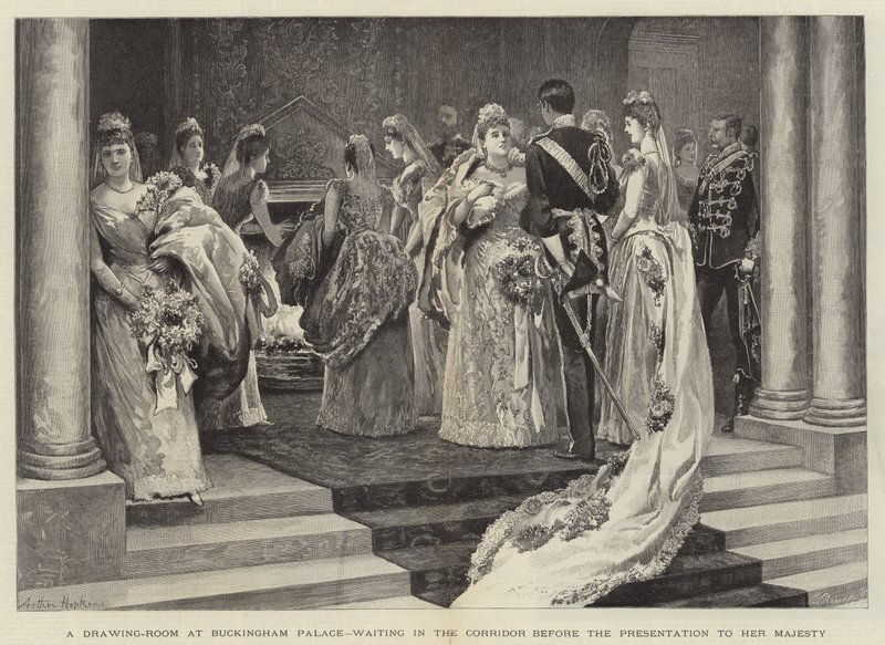 Szalon a Buckingham-palotában, a folyosón várva a bemutató előtt alkotó: Arthur Hopkins