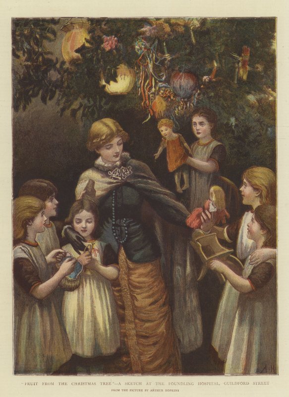 Gyümölcs a karácsonyfáról, vázlat a Foundling kórházban, Guildford Street (chromolitho) alkotó: Arthur Hopkins