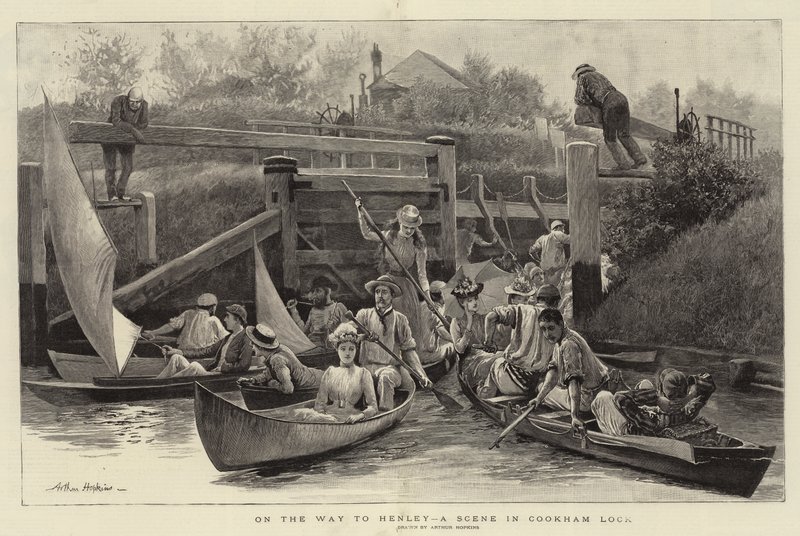 Úton Henley felé, egy jelenet a Cookham Lockban alkotó: Arthur Hopkins