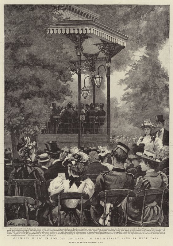 Szabadtéri zene Londonban, a Katonai Banda hallgatása a Hyde Parkban alkotó: Arthur Hopkins