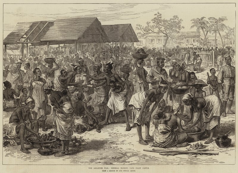 Az Ashantee háború, az általános piac, a Cape Coast-i kastély alkotó: Arthur Hopkins