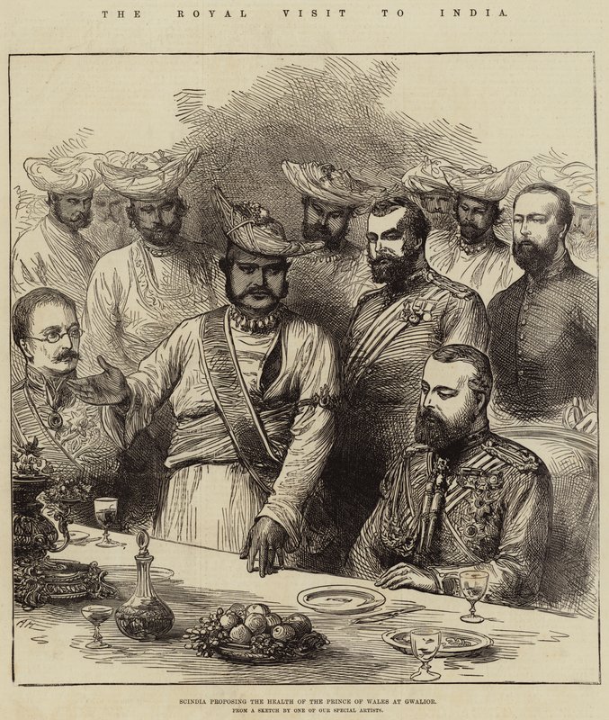 Királyi látogatás Indiában, Scindia javaslatot tesz a walesi herceg egészségére Gwaliorban alkotó: Arthur Hopkins