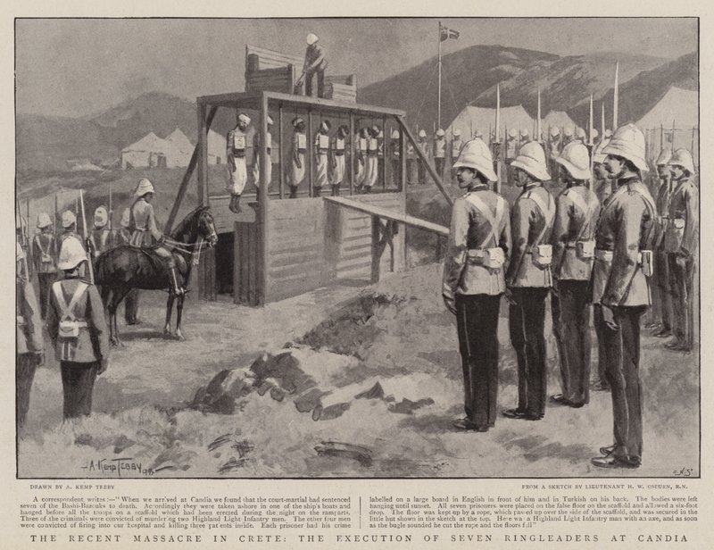 A legutóbbi krétai mészárlás, hét vezérkari vezér kivégzése Candiában alkotó: Arthur Kemp Tebby