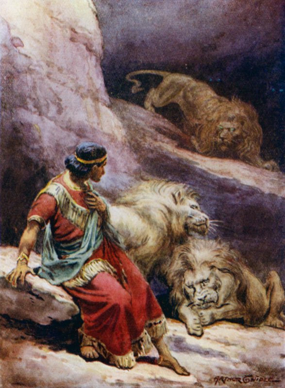 Dániel az oroszlánok barlangjában (színes litho) alkotó: Arthur Twidle