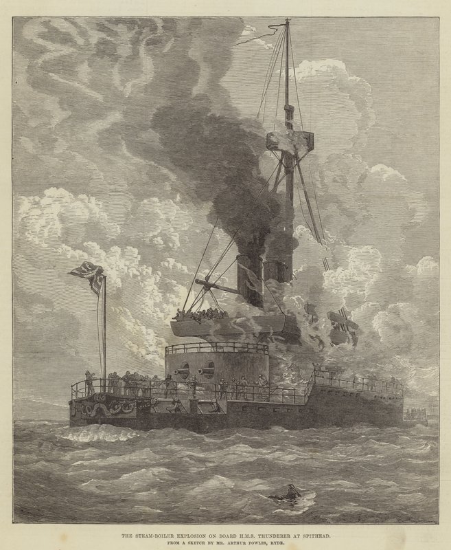 Gőzkazánrobbanás a HMS Thunderer fedélzetén Spitheadnél alkotó: Arthur Wellington Fowles