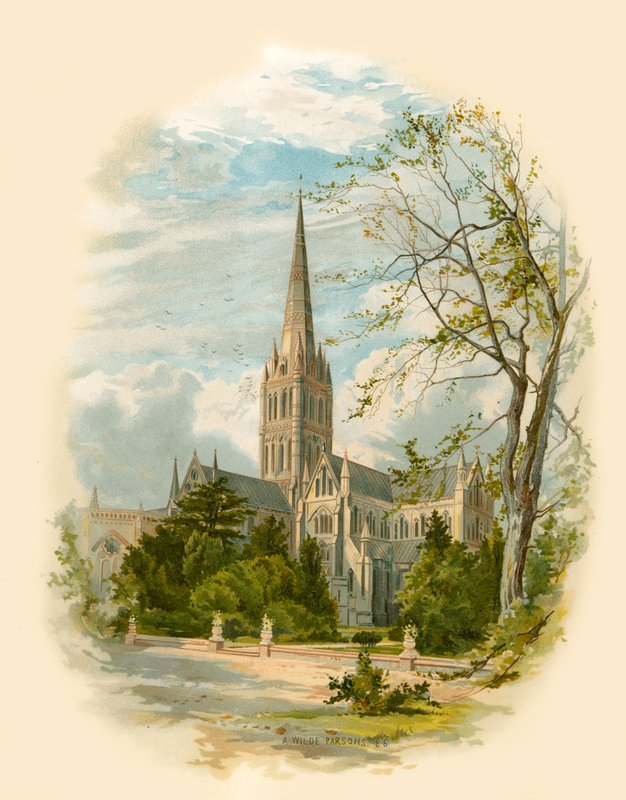 Salisbury katedrálisa, a püspöki palotából alkotó: Arthur Wilde Parsons