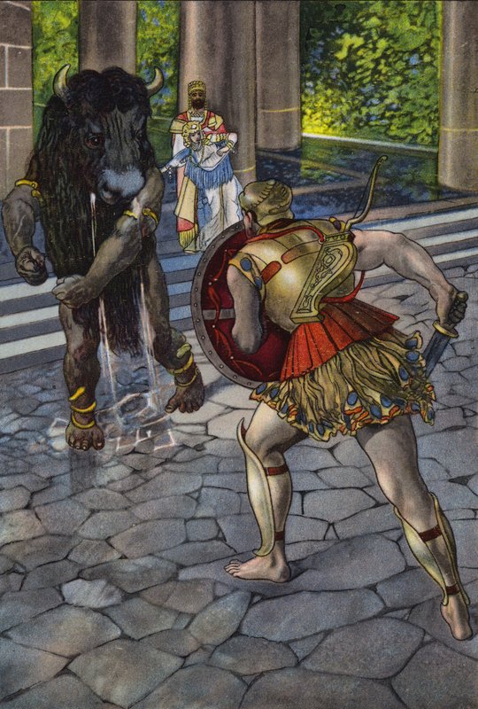 Héraklész szembeszáll a Minotaurusszal (színes litó) alkotó: Artus Scheiner