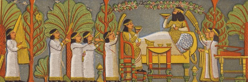 Asszír bankett jelenet (színes litográfia) alkotó: Assyrian