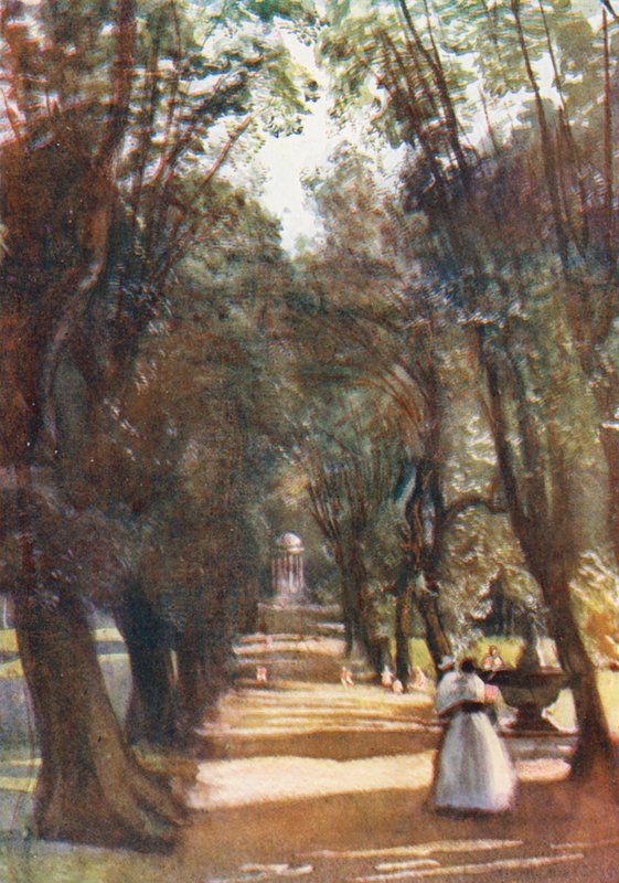 Róma: Ilex sugárút a Villa Borghese-ben (színes litográfia) alkotó: Aubrey Waterfield