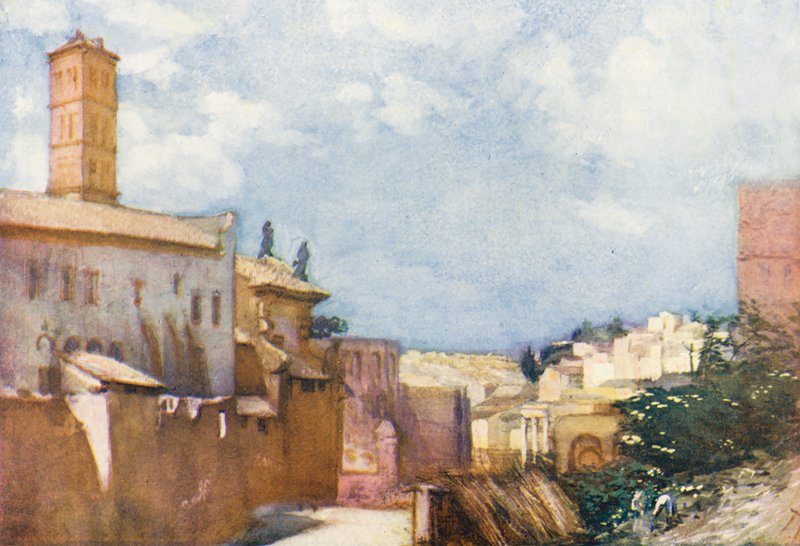 Róma: Francesca Romana és a Forumra néző kilátás (színes litográfia). alkotó: Aubrey Waterfield