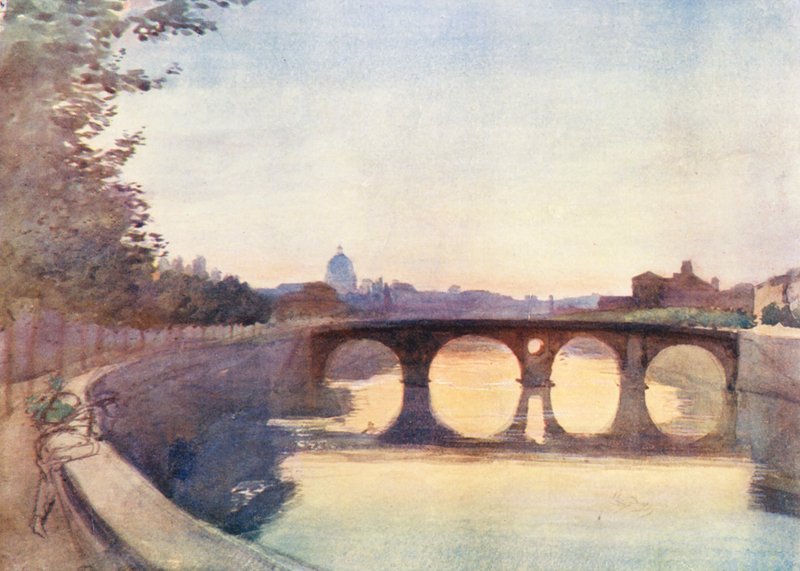 Róma: Ponte Sisto (színes litográfia) alkotó: Aubrey Waterfield