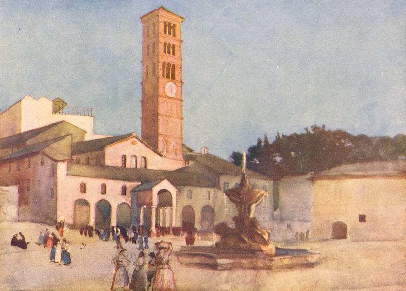 Róma: Maria in Cosmedin (színes litográfia). alkotó: Aubrey Waterfield