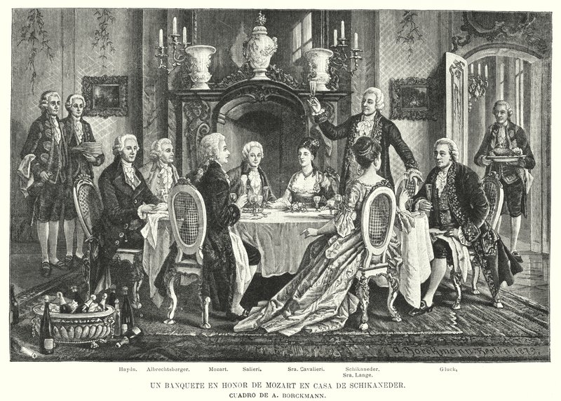 Bankett Mozart tiszteletére a Schikaneder-házban (litho) alkotó: August (after) Borckmann
