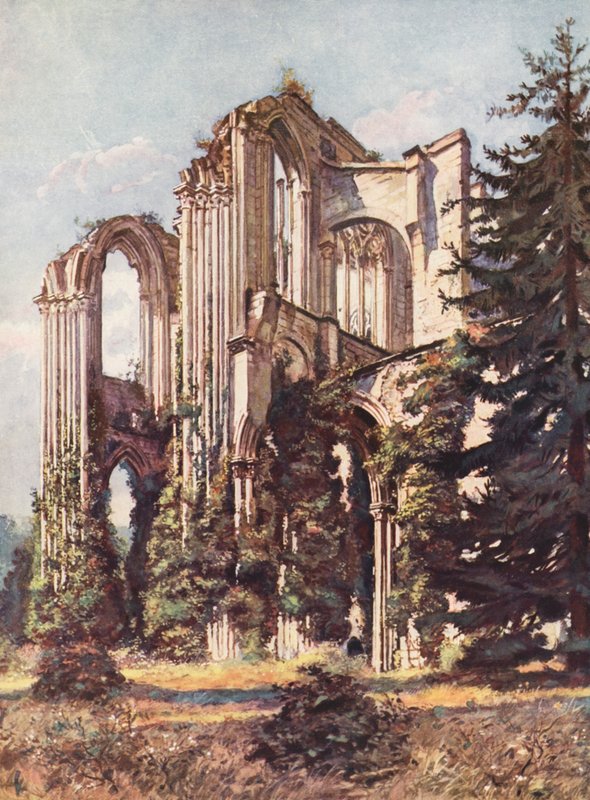 Franciaország: Saint-Wandrille apátság (színes litográfia) alkotó: Auguste Gerardin
