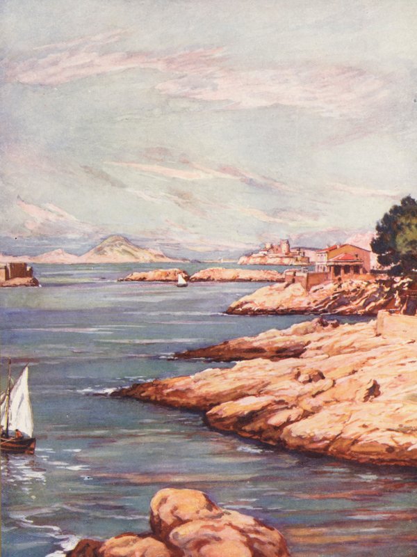 Franciaország: La Corniche A Marseille (színes litográfia) alkotó: Auguste Gerardin