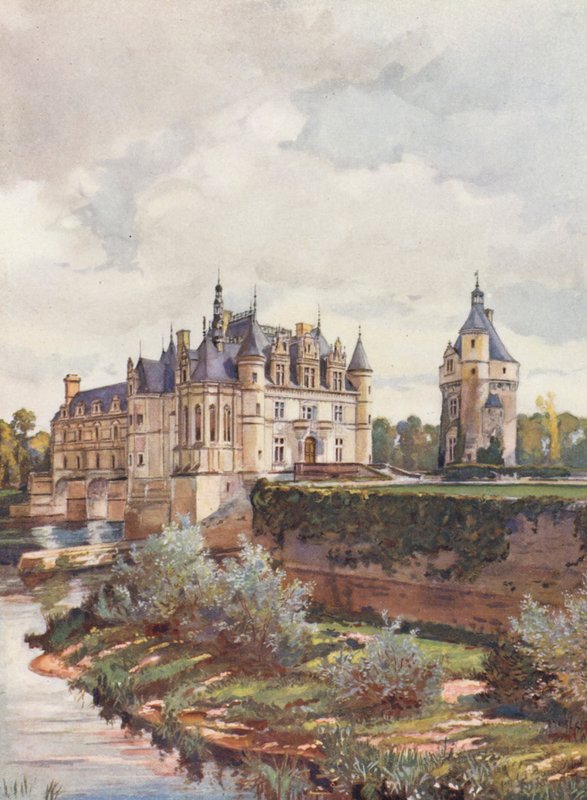 Franciaország: Le Chateau De Chenonceaux (színes litográfia) alkotó: Auguste Gerardin