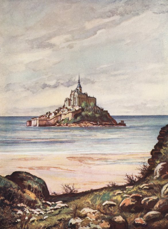 Franciaország: Mont Saint-Michel (színes litográfia) alkotó: Auguste Gerardin