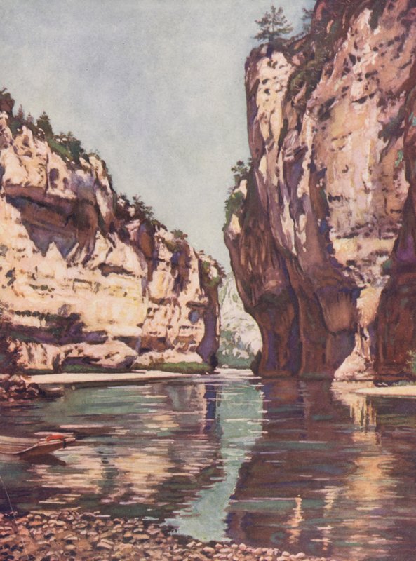 Franciaország: Les Gorges Du Tarn (színes litográfia) alkotó: Auguste Gerardin