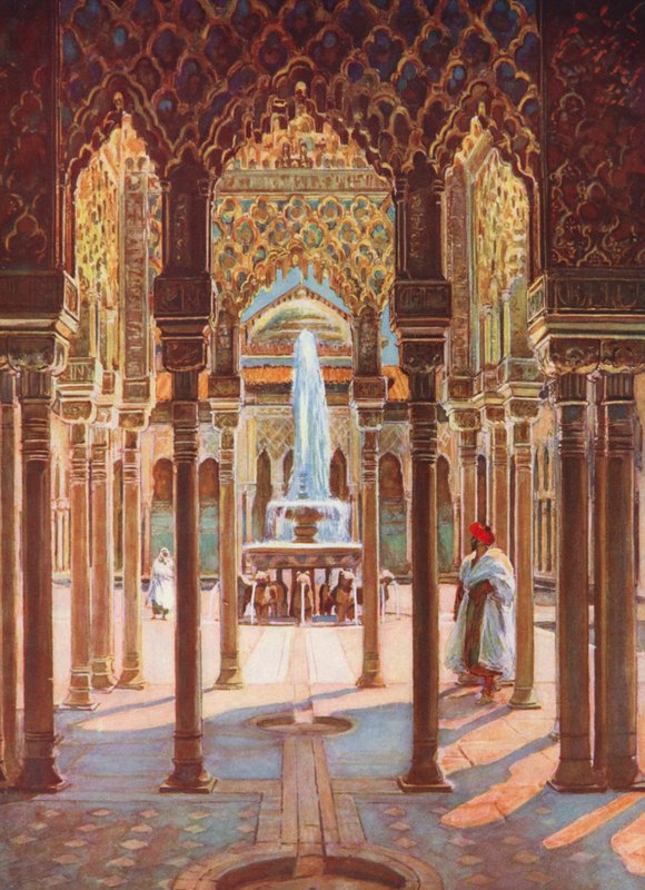 Alhambra, Spanyolország (színes litográfia) alkotó: Auguste Gerardin