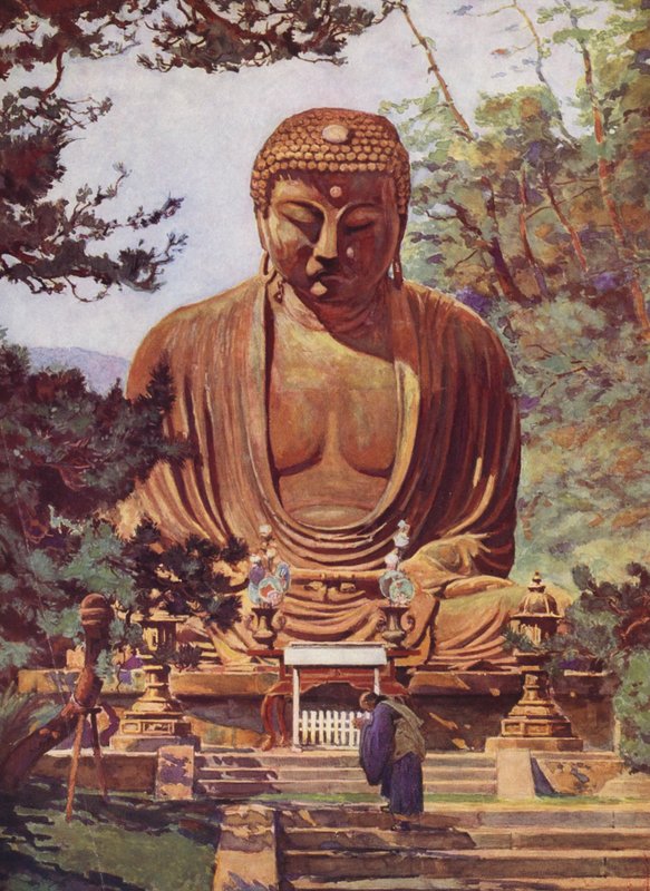 A Kamakoura-i Daiboutsou, Japán (színes litográfia) alkotó: Auguste Gerardin
