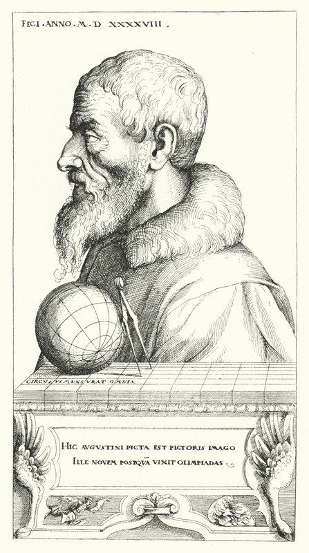Augustin Hirschvogel német művész, matematikus és térképész önarcképe (metszet) alkotó: Augustin Hirschvogel