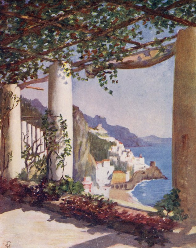 Amalfi a Cappucini Hotel teraszáról, ősz (színes litográfia) alkotó: Augustine Fitzgerald