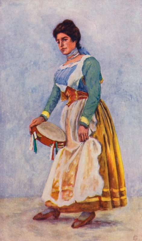 Tarantella táncosnő Sorrentóban (színes litho) alkotó: Augustine Fitzgerald