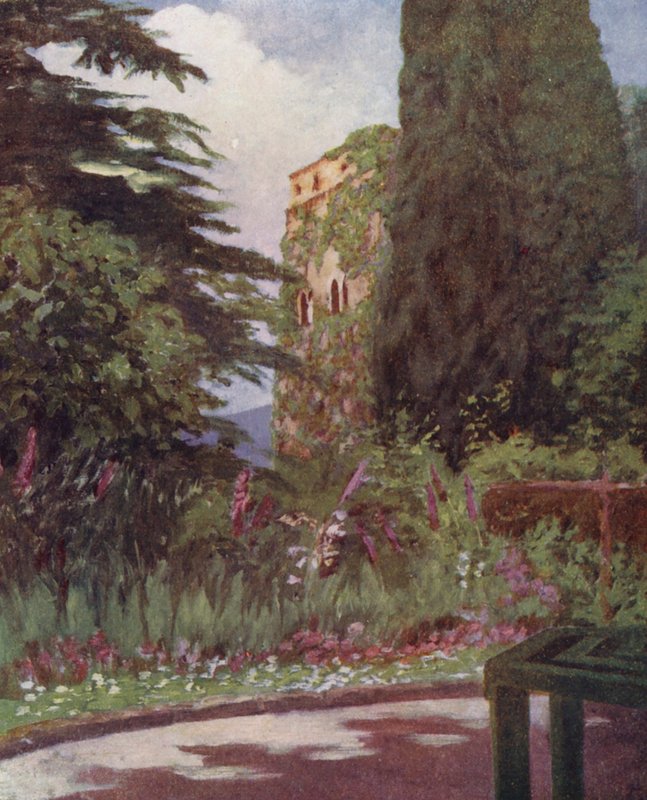A Palazzo Ruffolo kertje, Ravello (színes litho) alkotó: Augustine Fitzgerald