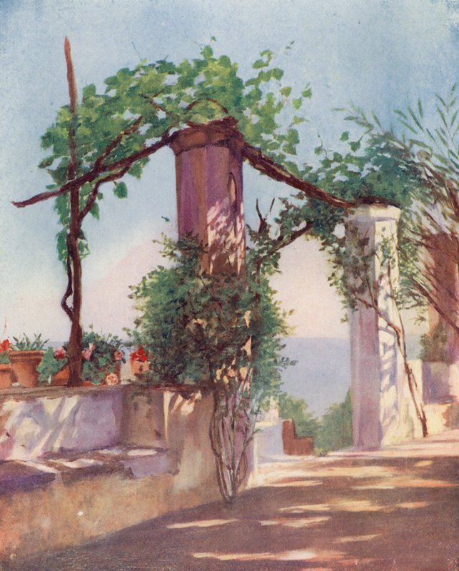 A Palazzo Ruffolo terasza, Ravello (színes litho) alkotó: Augustine Fitzgerald