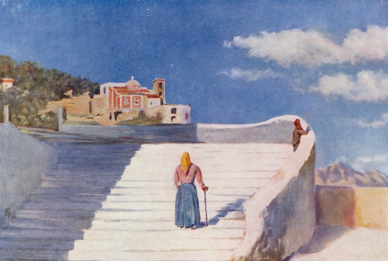 Atrani utcája (színes litográfia) alkotó: Augustine Fitzgerald