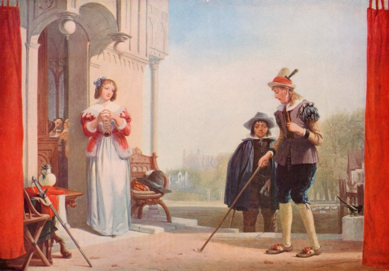 Shakespeare: Slender és Anne Page, Windsori házas feleségek, I. felvonás, 1. jelenet (színes litó) alkotó: Augustus Wall (after) Callcott