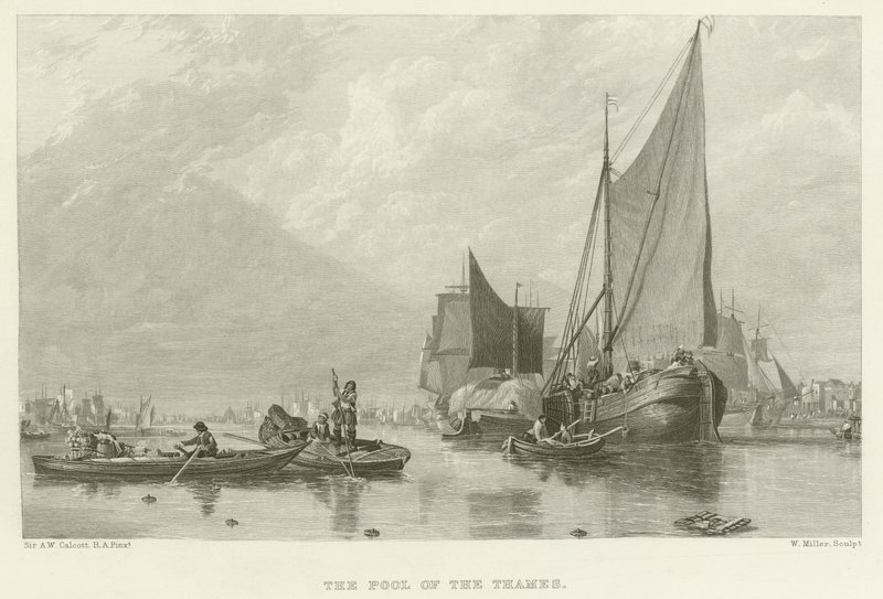 A Temze medencéje (metszet) alkotó: Augustus Wall Callcott