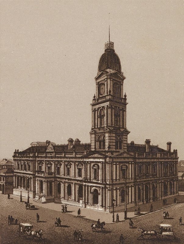 Melbourne, Ausztrália: Hotham Town Hall (litográfia) alkotó: Australian School