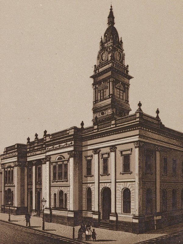 Melbourne, Ausztrália: Prahran Town Hall (litográfia) alkotó: Australian School