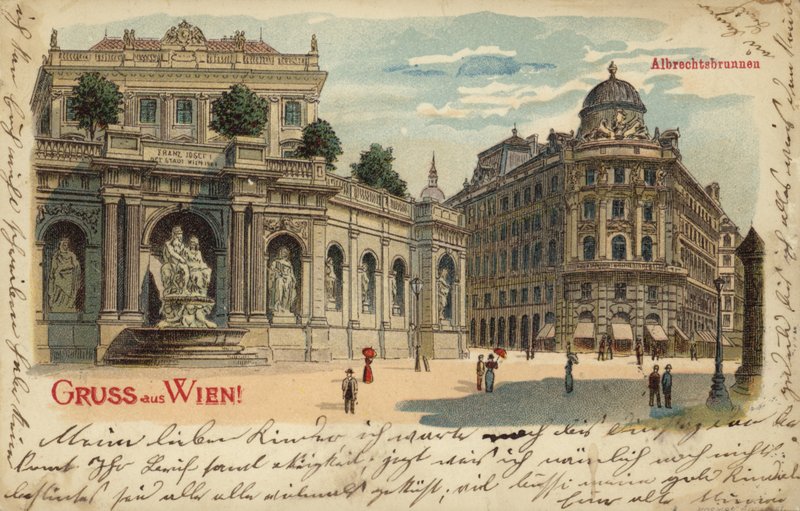 A bécsi Albrechtsbrunnent ábrázoló képeslap alkotó: Austrian School