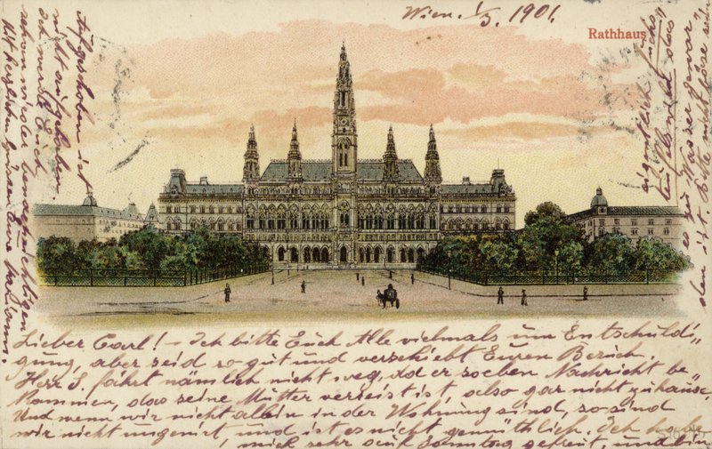 A bécsi városházát ábrázoló képeslap alkotó: Austrian School