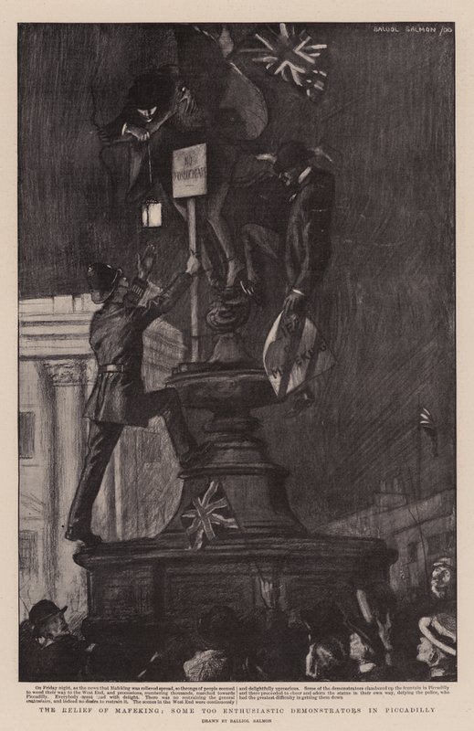 A Mafekingi segély, néhány túl lelkes tüntető a Piccadillyn (litho) alkotó: Balliol (after) Salmon