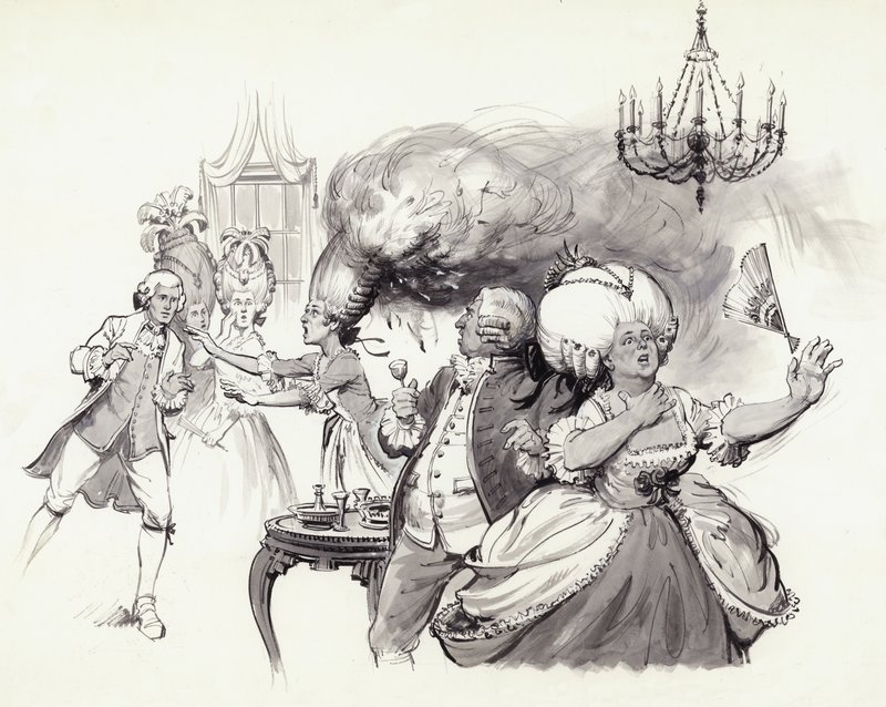 Parókák lángolnak (gouache, papír) alkotó: Barrie Linklater