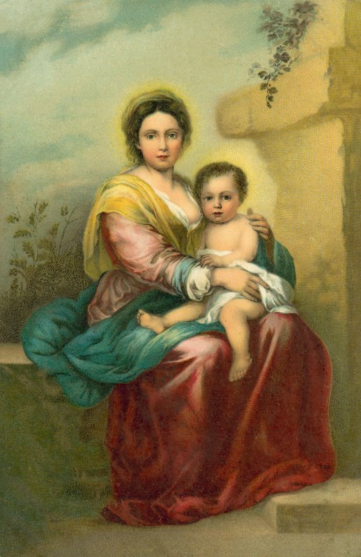 A Szűzanya és gyermeke (kromolit) alkotó: Bartolome Esteban (after) Murillo