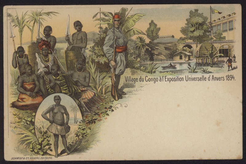 A kongói falu az Exposition Internationale d"Anvers kiállításon, Antwerpen, Belgium, 1894 alkotó: Belgian School