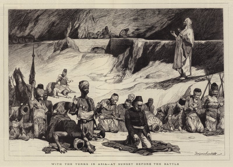 A törökökkel Ázsiában, a csata előtti naplementében alkotó: Jean Joseph Benjamin Constant