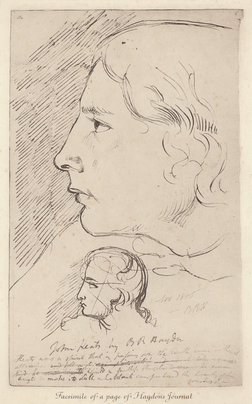 John Keats angol költő vázlata Benjamin Haydon angol művész folyóiratából (litho) alkotó: Benjamin Robert (after) Haydon