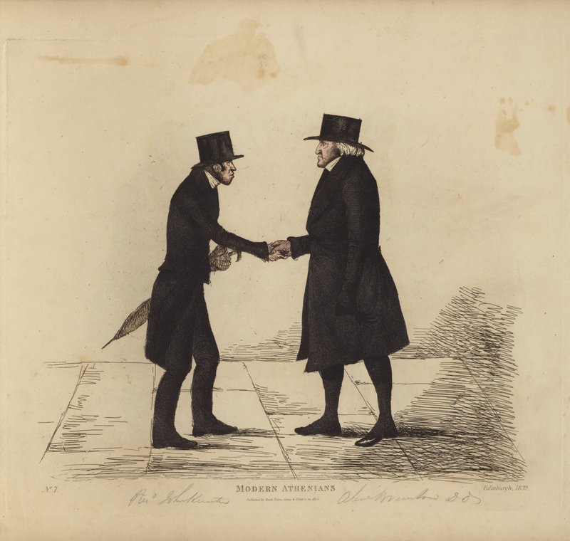 Eminens edinburghiak, más néven modern athéniak, John Hunter tiszteletes, a Tron egyház mestere, Dr. Brunton tiszteletes, kollégája, héber professzor stb. (színes metszet) alkotó: Benjamin William Crombie