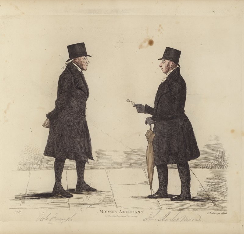 Eminent Edinburghians, más néven modern athéniak, Robert Forsyth, Esq, Advocate, John Shank More, Esq, LLD, Advocate (színes gravírozás) alkotó: Benjamin William Crombie