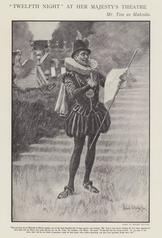 Herbert Beerbohm Tree Malvolio szerepében Shakespeare Tizenkettedik éjszakája című produkcióban a londoni Her Majesty