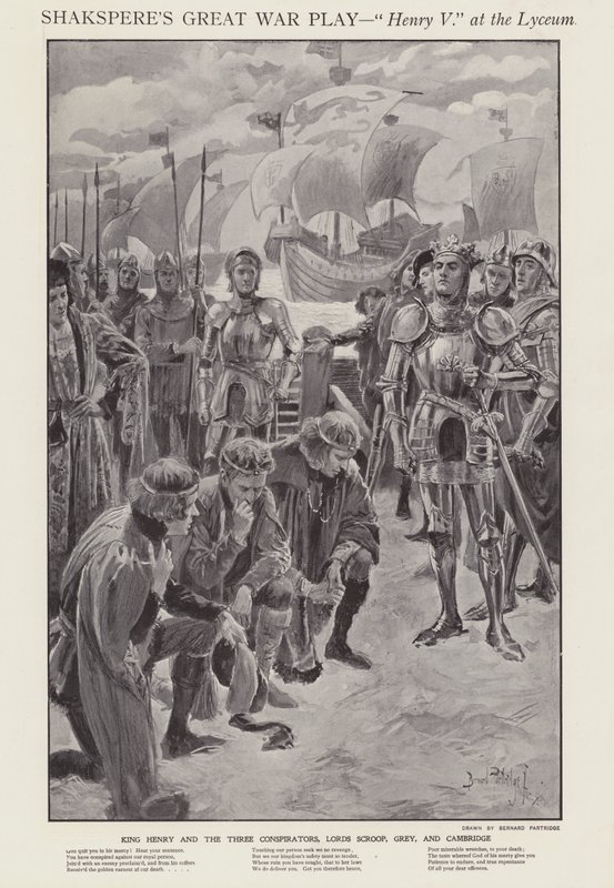 Jelenet Shakespeare Henry V című produkciójából a londoni Lyceum Theatre-ben (litho) alkotó: Bernard (after) Partridge