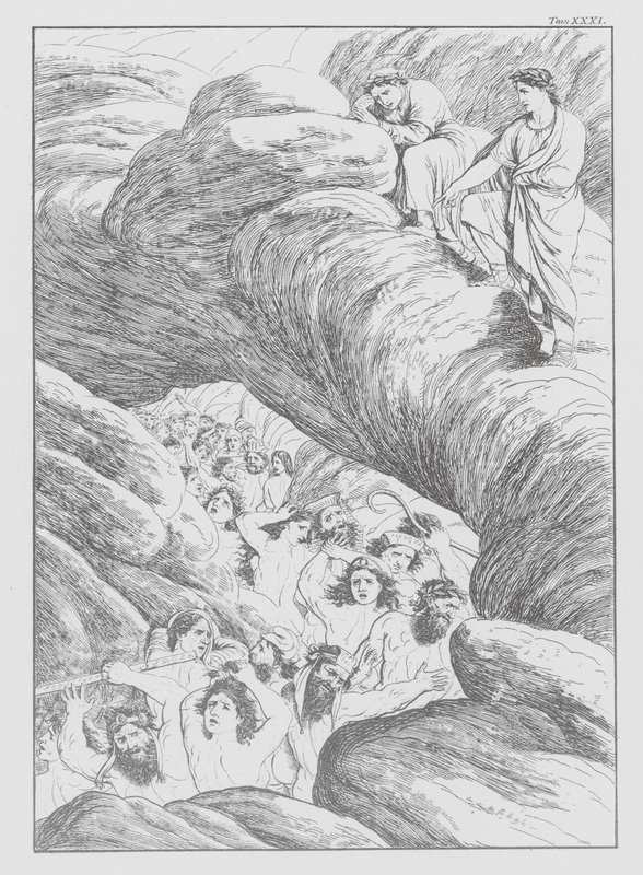 Dante Isteni komédiája, Inferno (Pokol), XXXI. tábla (litográfia) alkotó: Bernhard Schuler