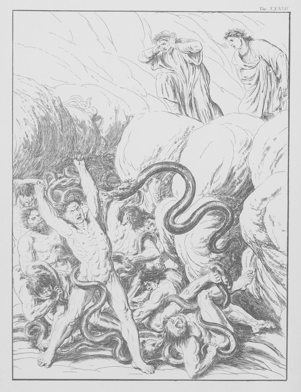 Dante Isteni komédiája, Inferno (Pokol), XXXVII. tábla (litográfia) alkotó: Bernhard Schuler